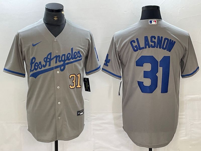 Men Los Angeles Dodgers #31 Glasnow Grey Nike Game MLB Jersey style 2